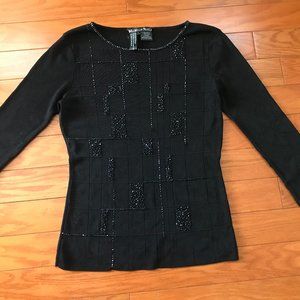 MICHELLE NICOLE WOMENS BLACK KNIT BEADED SWEATER SIZE L